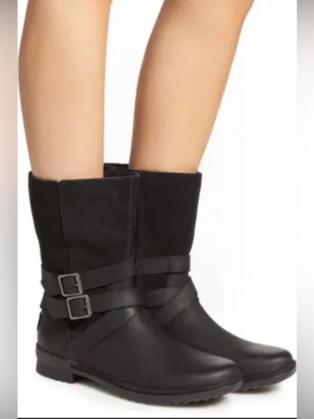 UGG Lorna Waterproof Leather Boots Black Buckle Tall Women’s Size 10